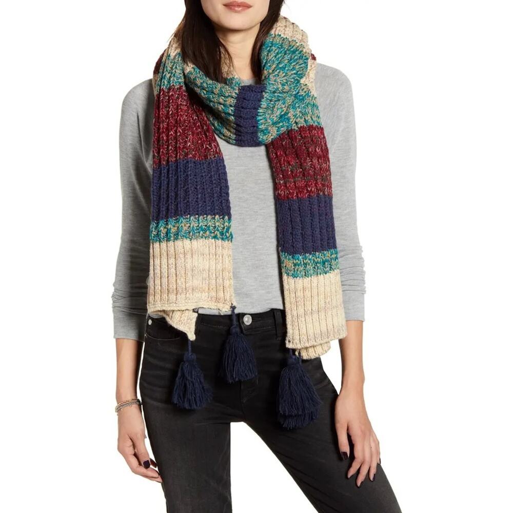 Treasure & Bond Nordstrom Women's Blue Stripe Tassel Scarf